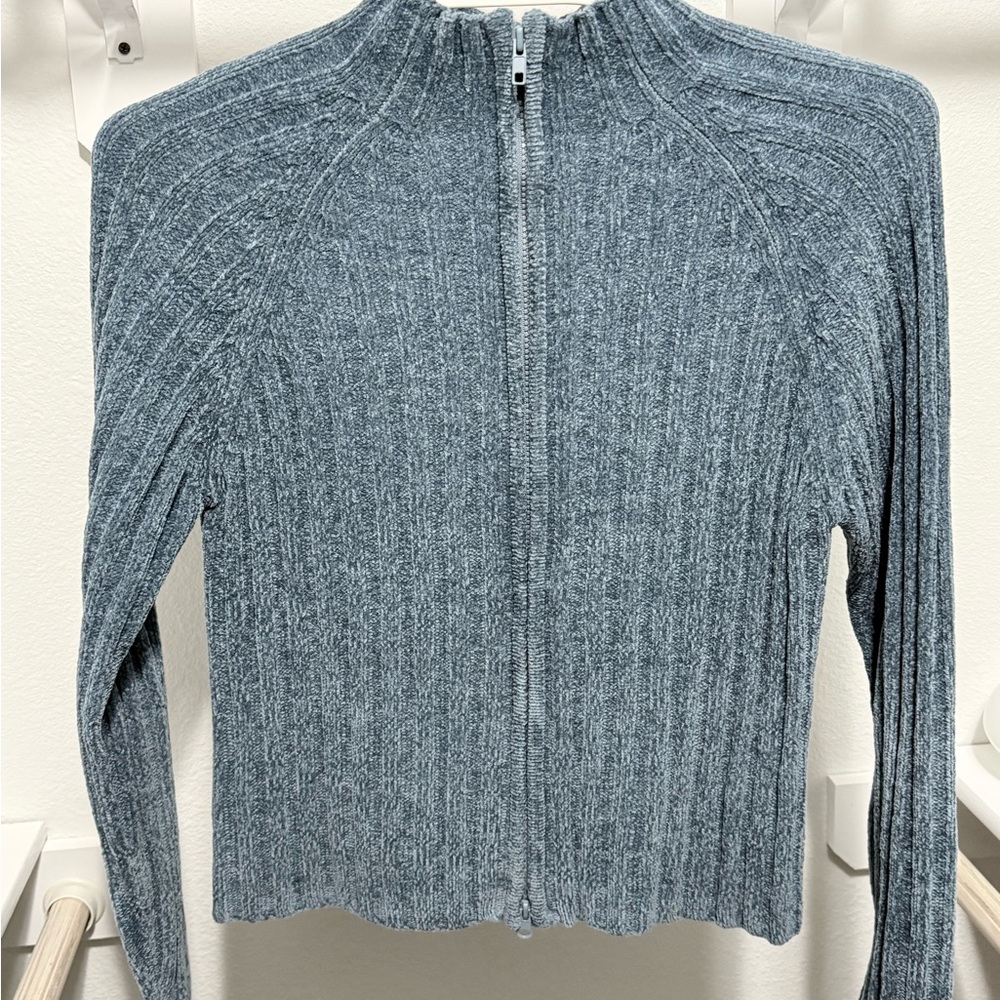 Tomfoolery Blue Chenille Full-Zip Sweater Women’s XL
